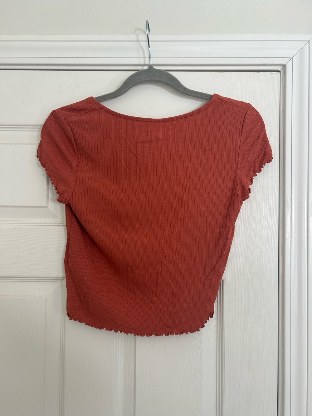 Madewell Rust Red Ribbed Button-Front Crop Top - Picture 2 of 3